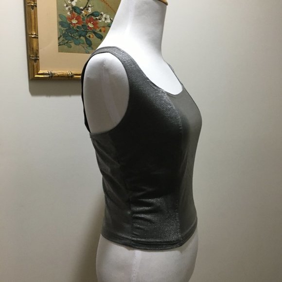 ⭐️ Vintage 90s Wild Fire Silver Metallic Crop Top - Picture 2 of 8